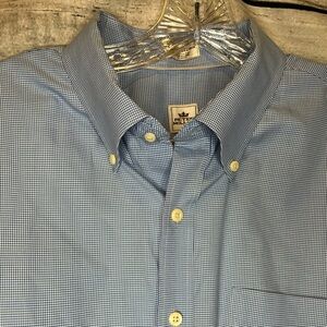 Peter Millar Nanoluxe Blue Micro-Check Herringbone Dress Shirt XXL 100% Cotton